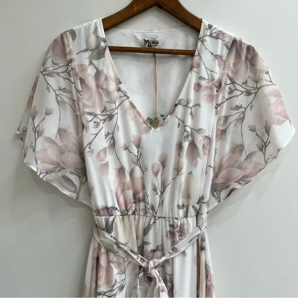 Show Me Your Mumu Adore Maxi Dress Forever Vine Floral Flutter Sleeves Large - Picture 4 of 11